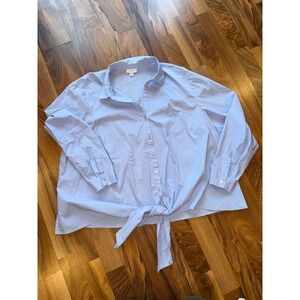 J. Jill Light Blue Tie Front Button‎ Down Shirt Blouse women 3X Long Sleeve
